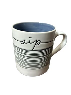 Pier 1 Imports Black White Blue Stoneware "sip" Discontinued Coffee Mug